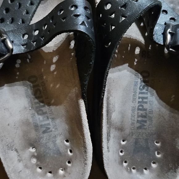 Mephisto Helen Perforated Leather Slip On Thong Sandals Shoes Black - Picture 4 of 5